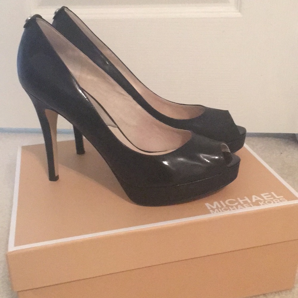 Michael Michael Kors black patent platform heel